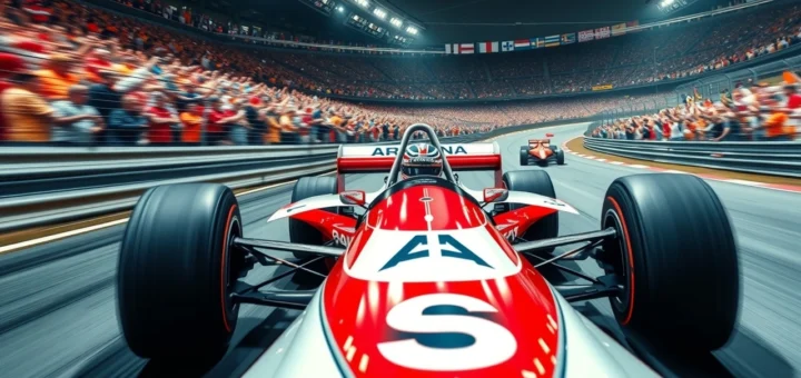 Une scène légendaire en Formule 1 avec Ayrton Senna dans sa voiture de course emblématique.