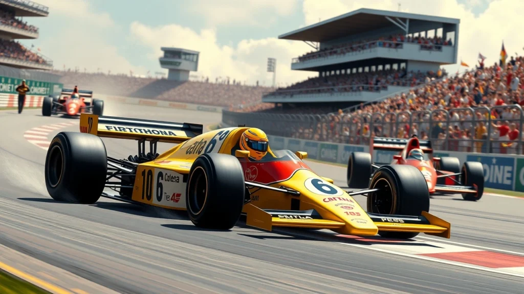 Ayrton Senna en pleine course, un moment mémorable de la Formule 1