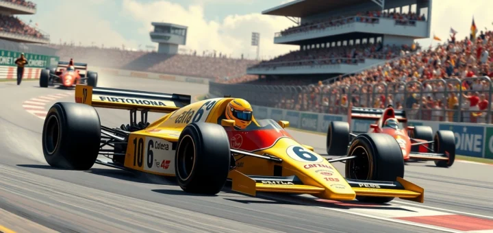 Ayrton Senna en pleine course, un moment mémorable de la Formule 1