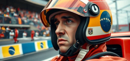 Portrait photorealiste d'Ayrton Senna en pleine course, capturant sa passion pour la course automobile.