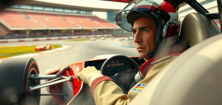 Ayrton Senna dans sa voiture de course, illustrant ses techniques de pilotage.