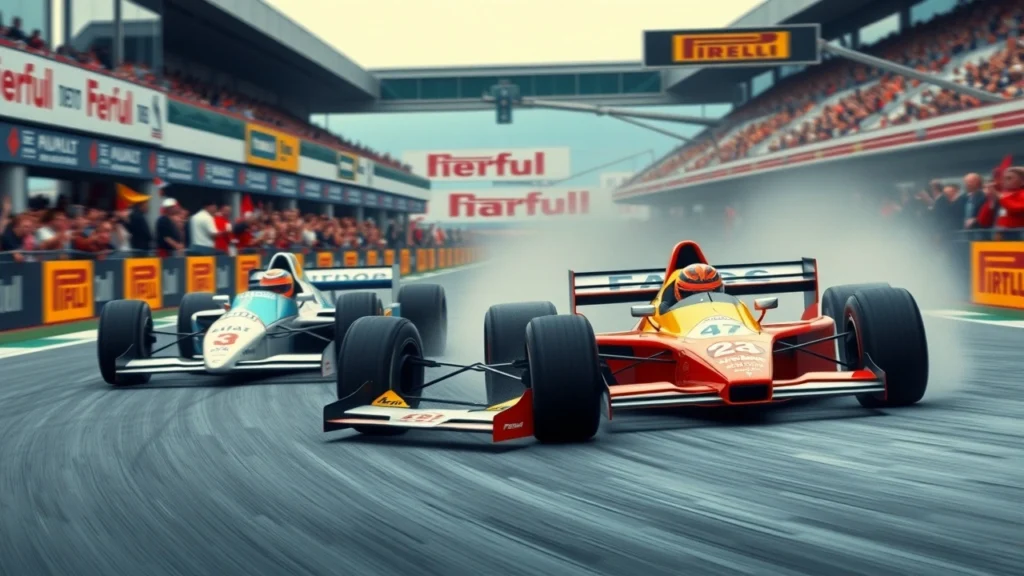 Une image photorealiste illustrant la rivalité d'Ayrton Senna en Formule 1.