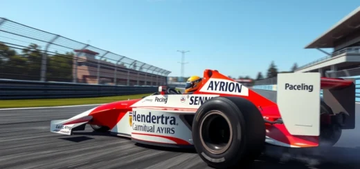 Ayrton Senna en pleine course de Formule 1, illustrant sa quête de la vitesse.