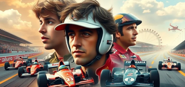 Illustration d'Ayrton Senna montrant son évolution au fil des décennies dans la Formule 1.