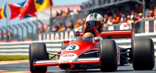 Une image photoréaliste illustrant Ayrton Senna en pleine course, mettant en avant ses techniques et stratégies innovantes.