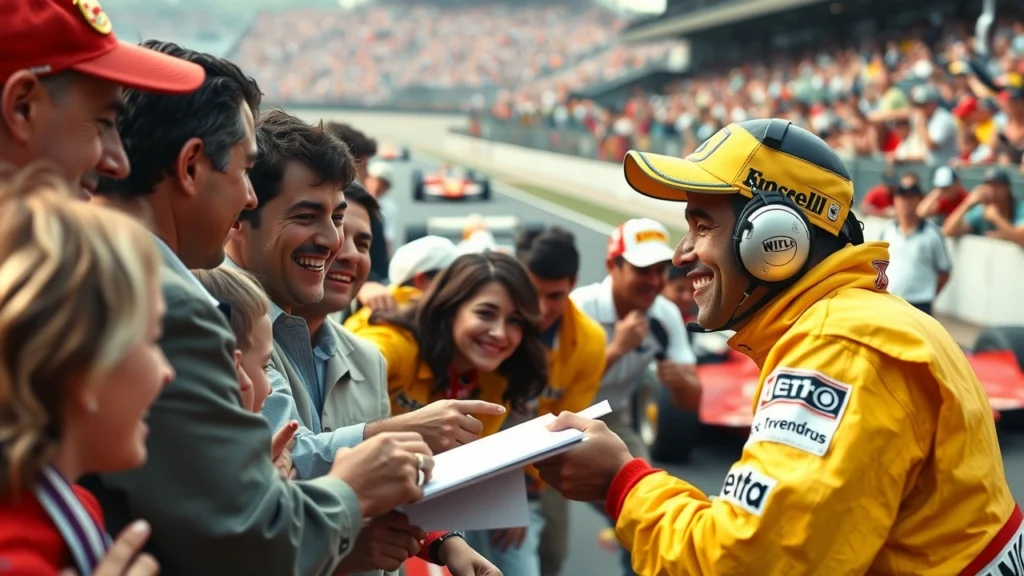 Ayrton Senna interagissant passionnément avec ses fans de Formule 1.