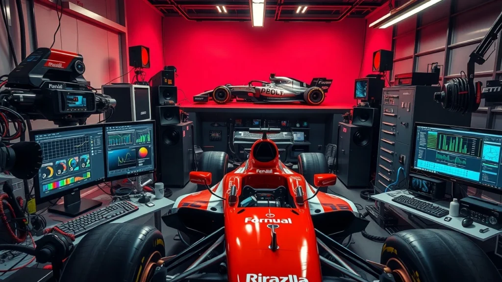 Une représentation photoréaliste du bureau d'un ingénieur de F1, soulignant l'importance de leur rôle dans la performance des équipes.