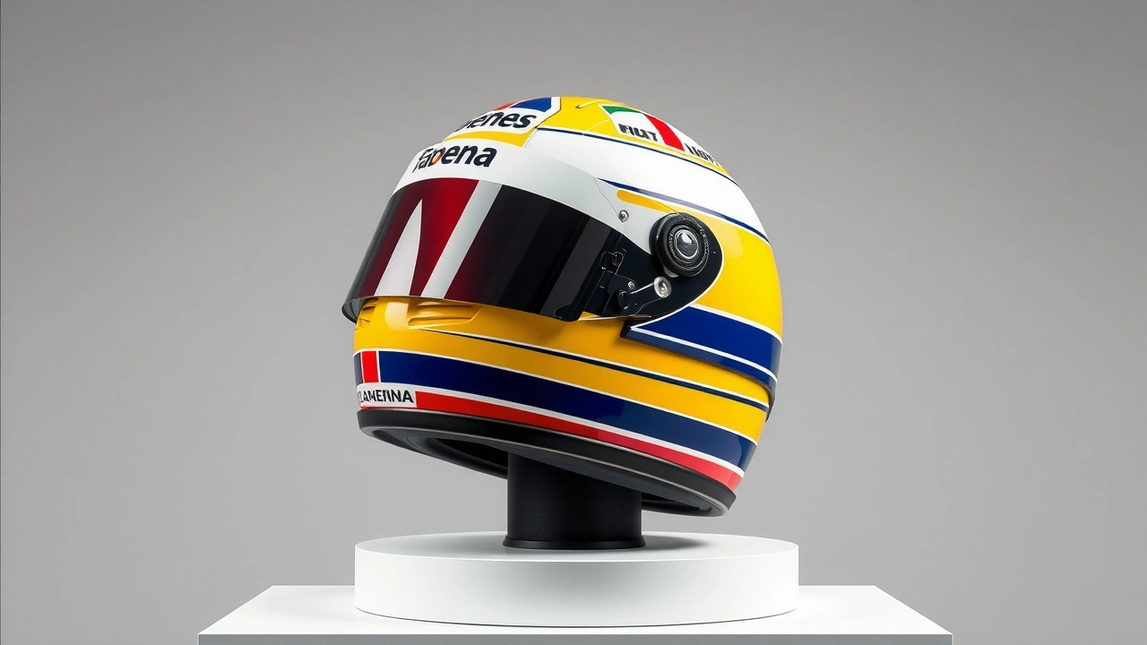 casque de course d Ayrton Senna sur un pi édestal
