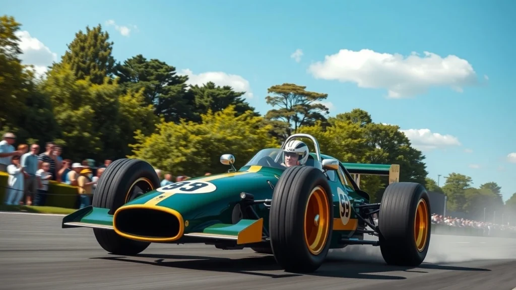 Célébration du 40e anniversaire de la première victoire d'Ayrton Senna à Estoril au Goodwood Festival of Speed 2025 avec la Lotus 97T conduite par Bruno Senna.
