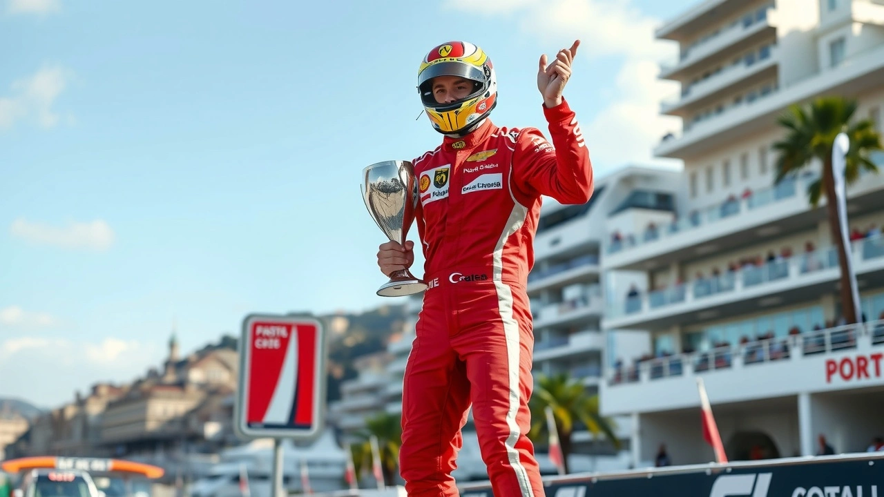 Charles Leclerc sur le podium à Monaco après sa victoire