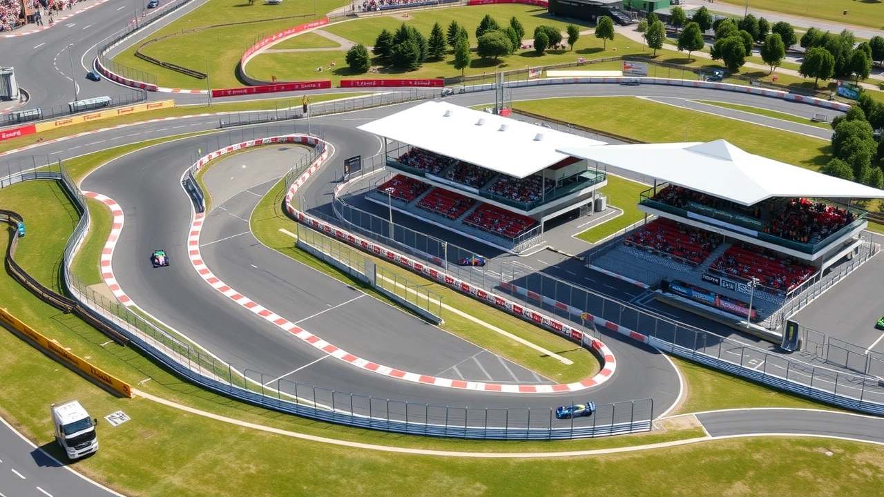 circuit de Formule 1 avec stands et barrières