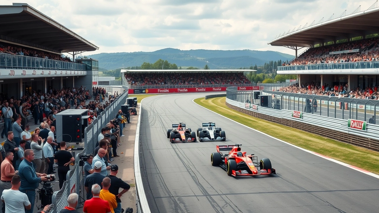 photographie du circuit de Hungaroring avec voitures et public