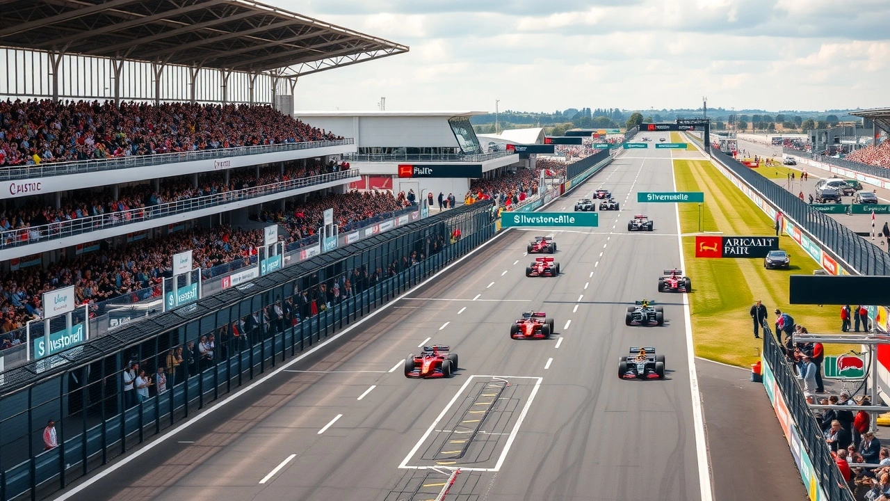 le circuit de silverstone avec des voitures de course