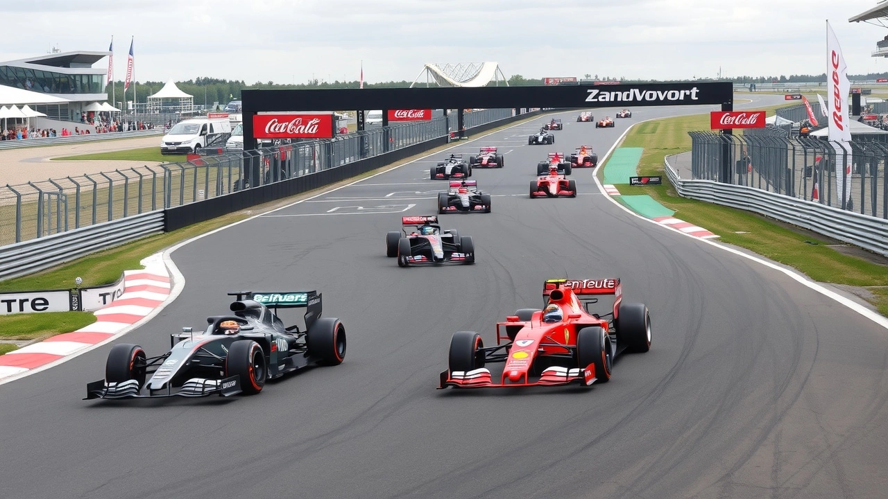 circuit de Zandvoort avec des voitures de F1 en course