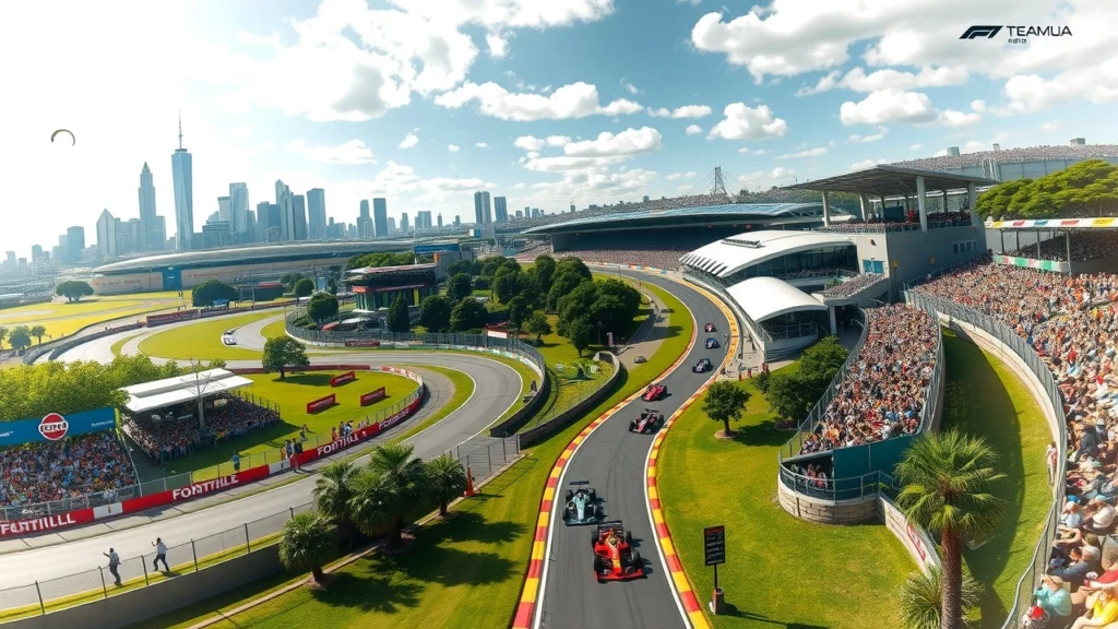 Une représentation photoréaliste du circuit de Formule 1 en Australie, montrant ses influences historiques.