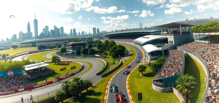 Une représentation photoréaliste du circuit de Formule 1 en Australie, montrant ses influences historiques.