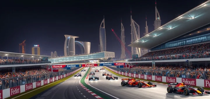 Une illustration photorealiste du circuit d'Abu Dhabi pendant une finale de saison captivante.