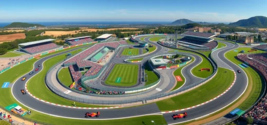 Vue photorealiste du circuit de Barcelone, mettant en avant son tracé complexe et son rôle dans la formation des pilotes de F1.