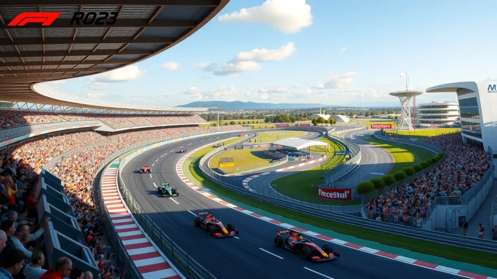 Une illustration photoréaliste du circuit de Barcelone, mettant en avant ses particularités et son influence sur le championnat de F1.