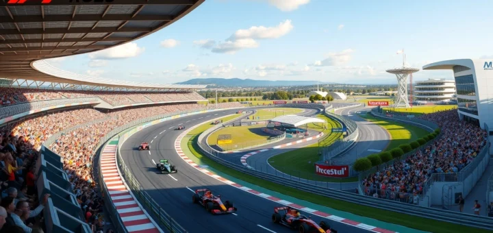 Une illustration photoréaliste du circuit de Barcelone, mettant en avant ses particularités et son influence sur le championnat de F1.