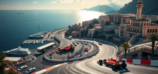 Une illustration photoréaliste du circuit de Monaco avec ses caractéristiques uniques et son influence sur les stratégies des équipes de F1.