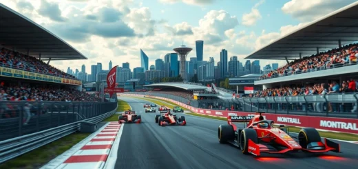 Image photorealiste du circuit de Montréal lors d'une course de Formule 1.