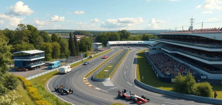 Une représentation photoréaliste du circuit de Silverstone, de son ambiance traditionnelle de la Formule 1.