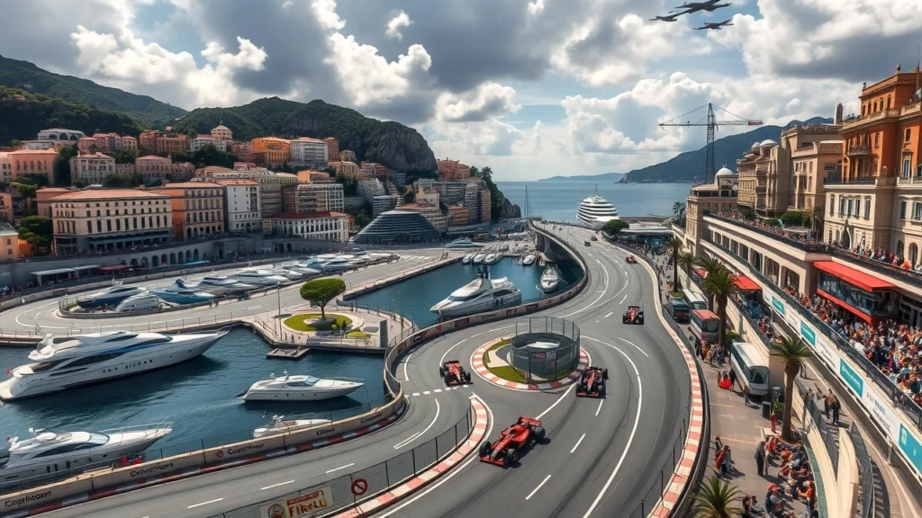 Circuit de Monaco avec voitures de course et spectateurs