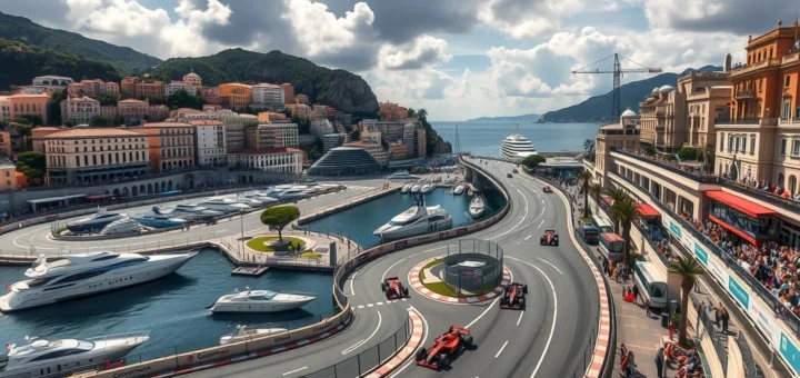 Circuit de Monaco avec voitures de course et spectateurs