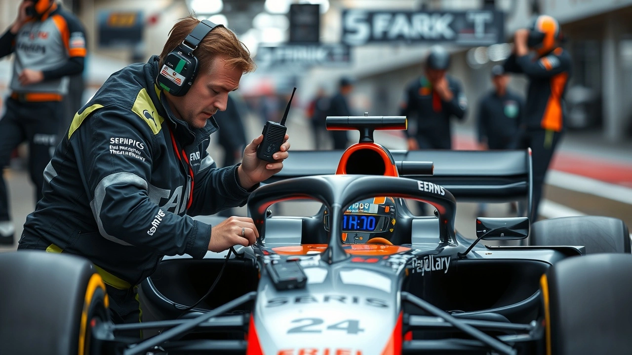 une voiture de F1 communiquant avec un ingénieur