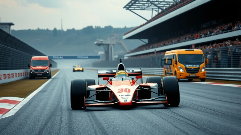 Une scène de course de Formule 1 illustrant l'impact d'Ayrton Senna sur la sécurité