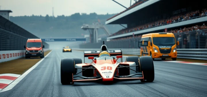 Une scène de course de Formule 1 illustrant l'impact d'Ayrton Senna sur la sécurité