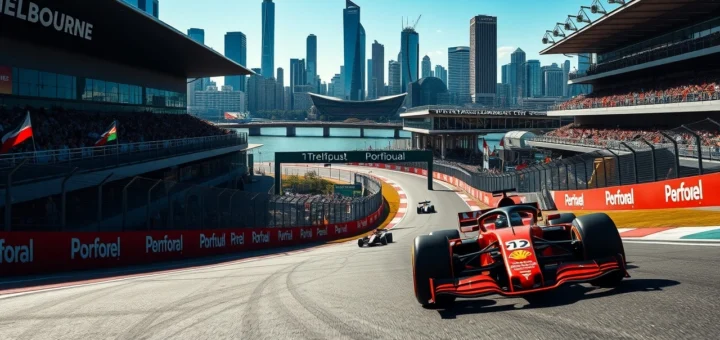 Illustration des défis modernes au circuit de Melbourne lors des Grands Prix de Formule 1.