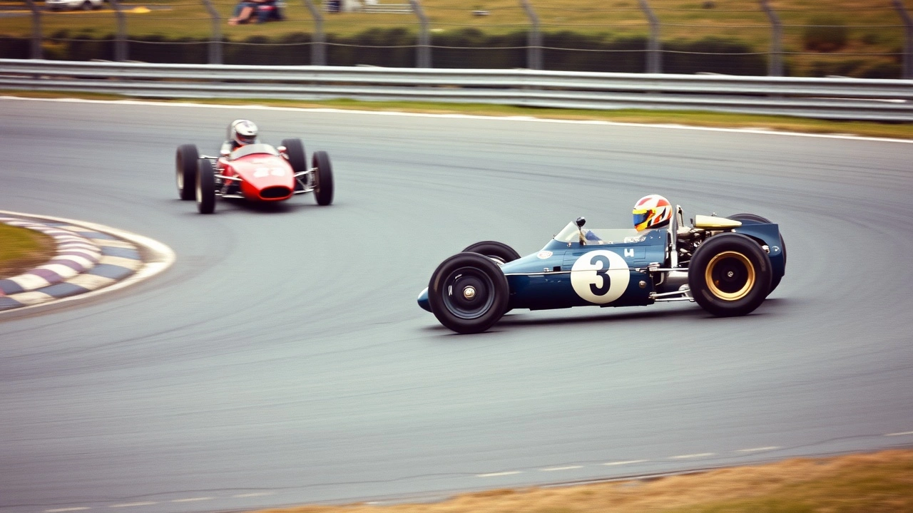 deux voitures de Formule 1 classiques en course