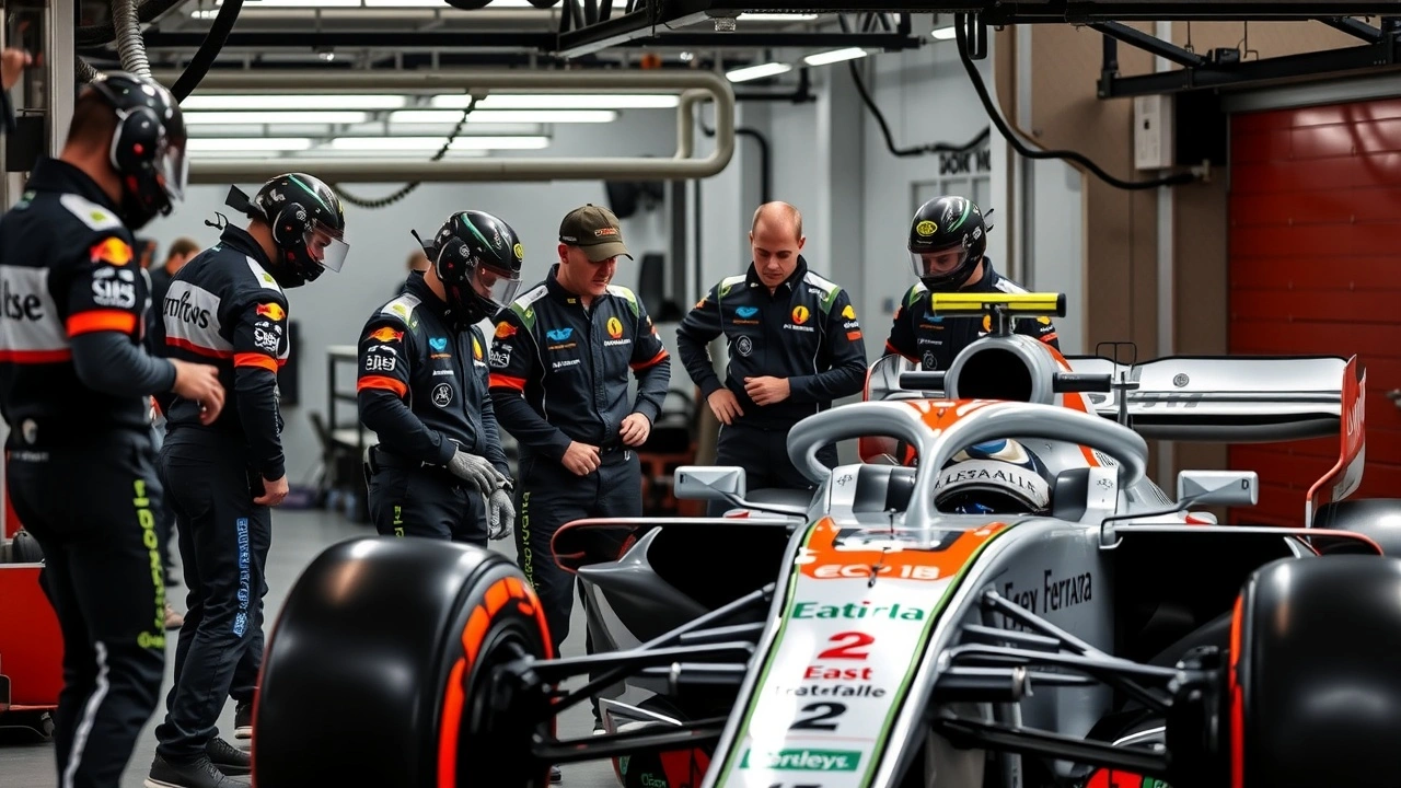 une equipe de Formule 1 travaillant sur une voiture