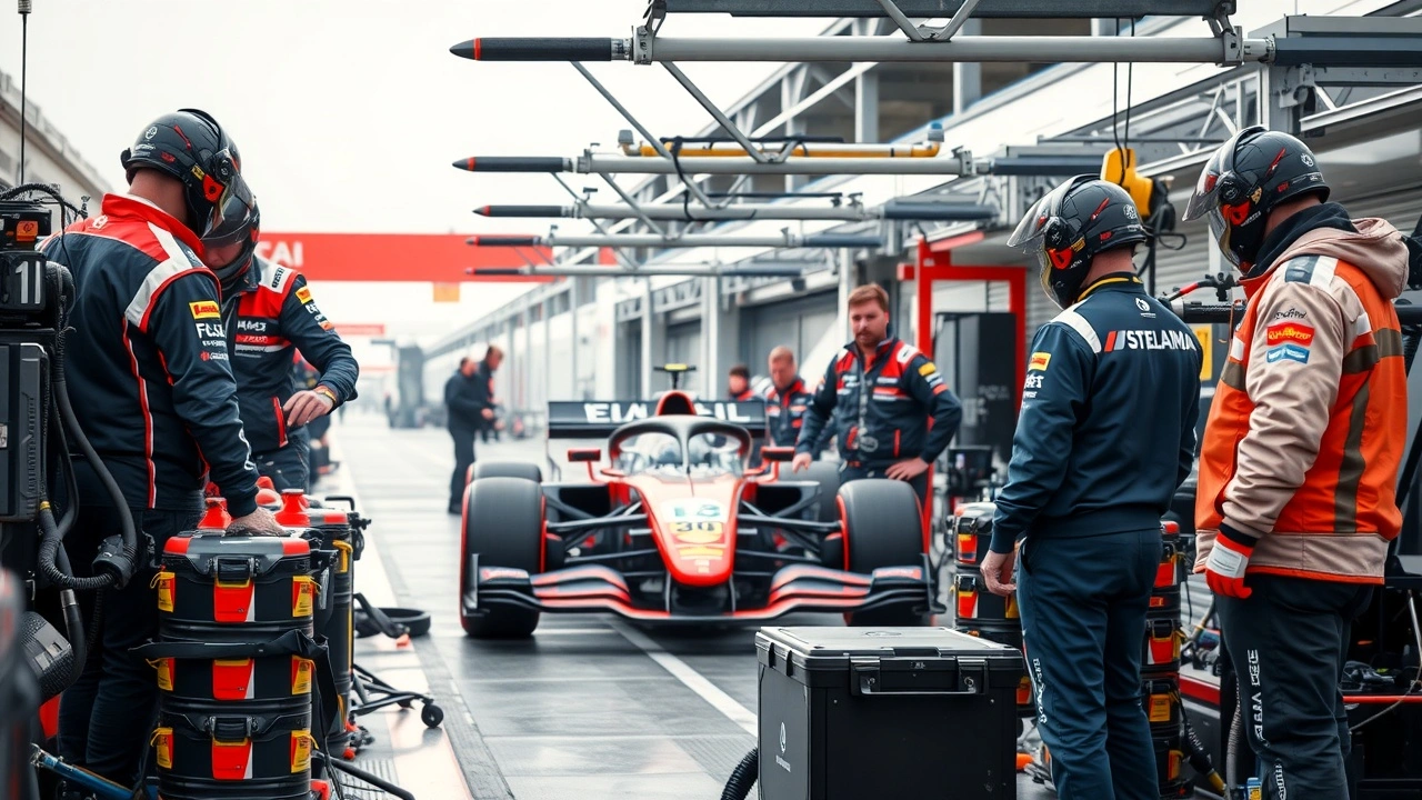 equipe de sport automobile en preparation logistique pour une course