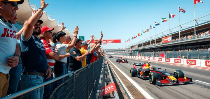 Une illustration photoréaliste des fans de Formule 1 profitant d'une journée de course, représentant la diversité et l'enthousiasme croissant pour le sport.