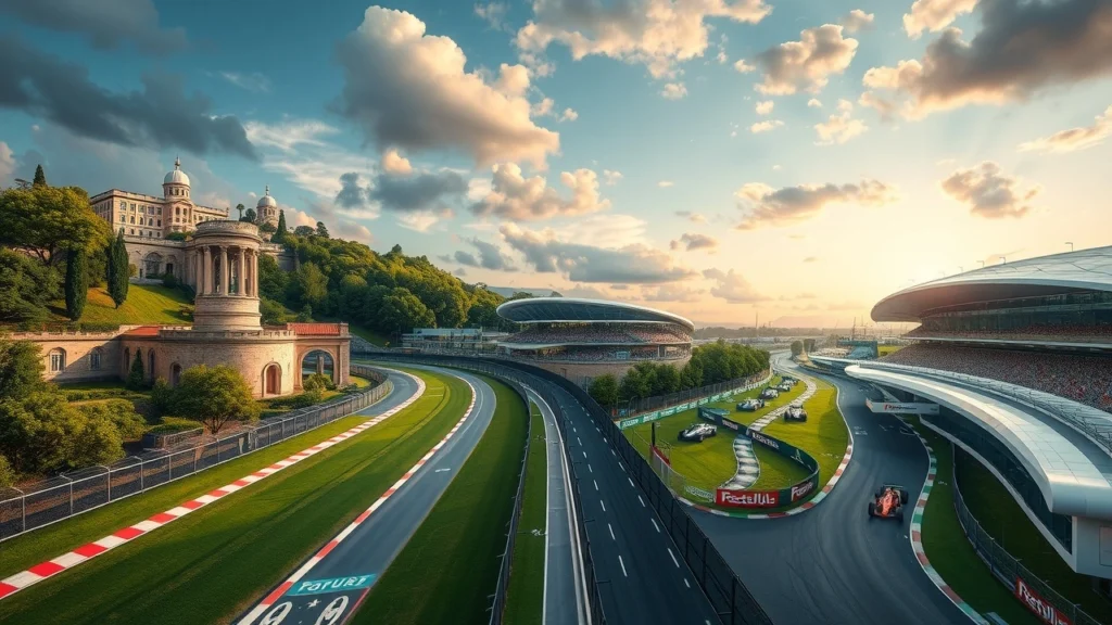 Illustration de l'évolution des circuits de Formule 1, alliant tradition et modernité.