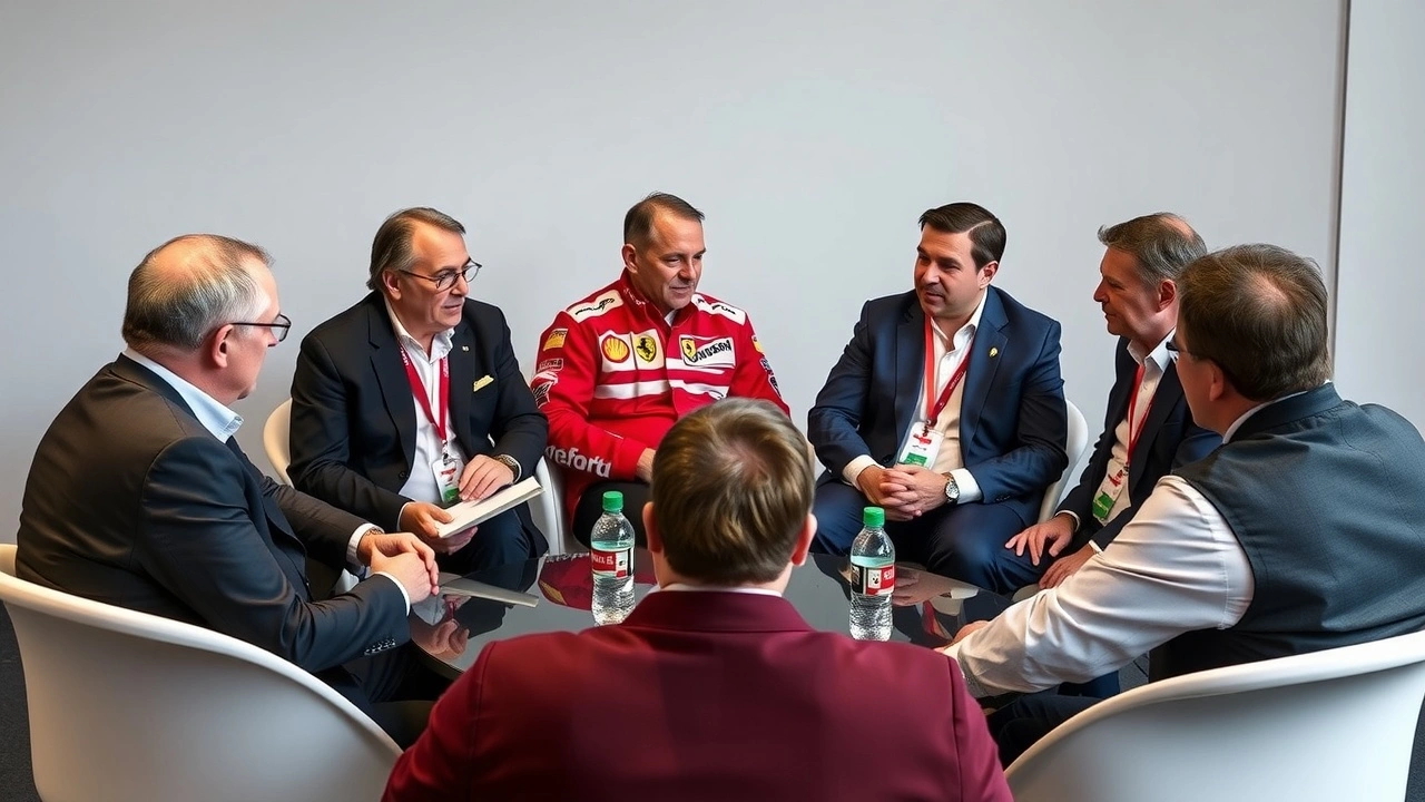 groupe d'experts discutant d'Alain Prost et Ferrari