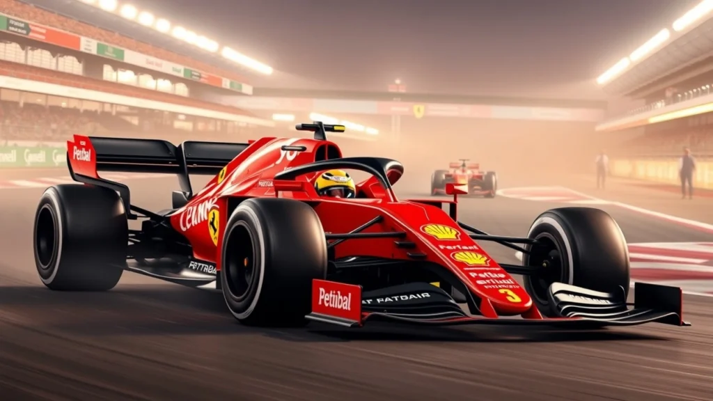 Une image d'une Ferrari de Formule 1 avec un nouveau design a aerodynamique pour 2025 au Grand Prix de Bahreïn.