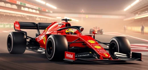 Une image d'une Ferrari de Formule 1 avec un nouveau design a aerodynamique pour 2025 au Grand Prix de Bahreïn.