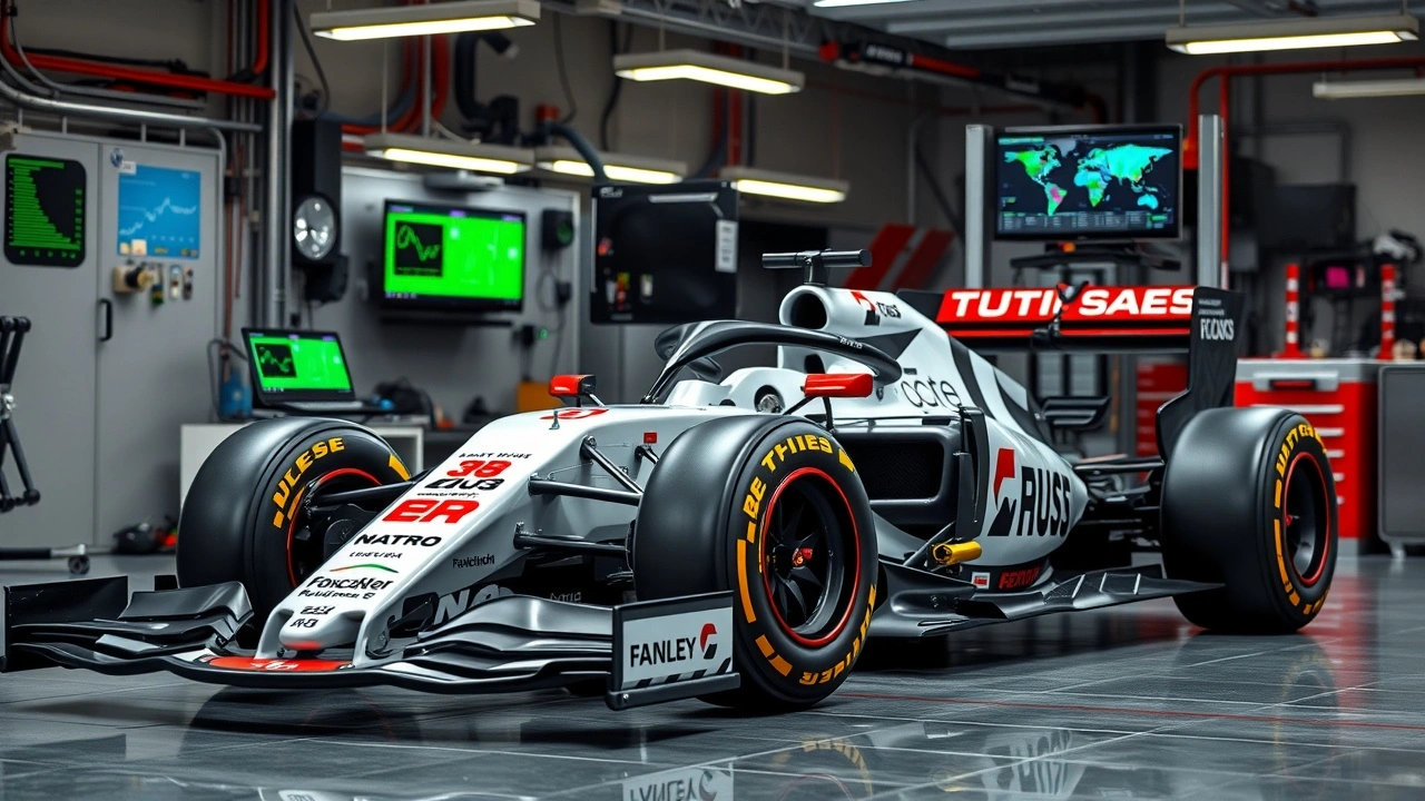 voiture de Formule 1 avec capteurs dans un garage