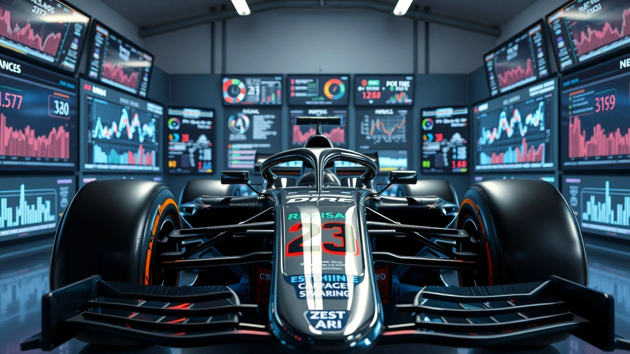 voiture de Formule 1 avec écrans d'analyse de données