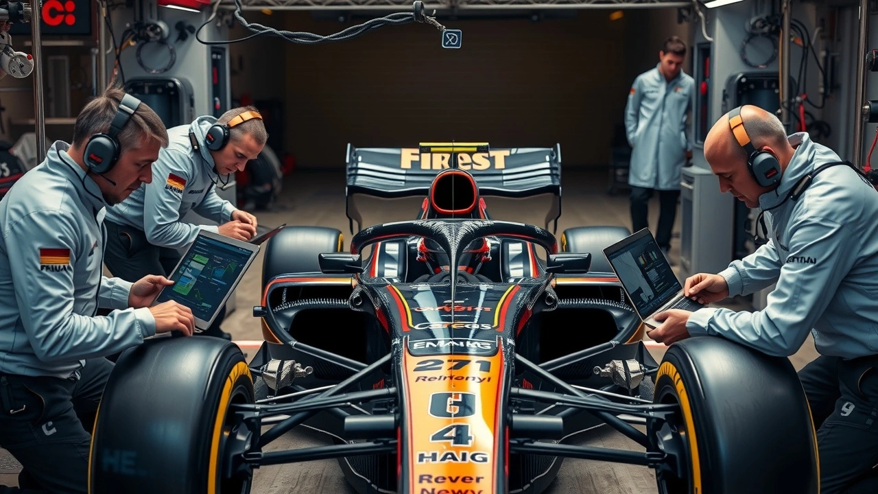 voiture de Formule 1 dans un arrêt aux stands