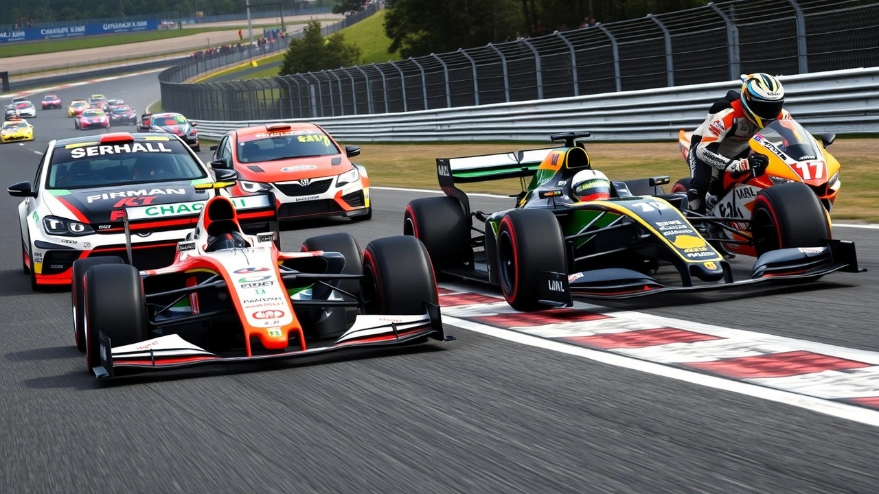 voiture de formule 1 avec d'autres véhicules de sport mécaniques