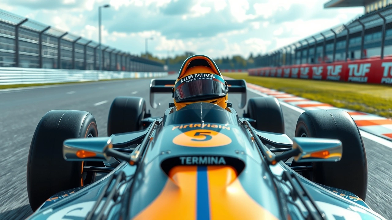 voiture de Formule 1 sur circuit avec casque de Senna