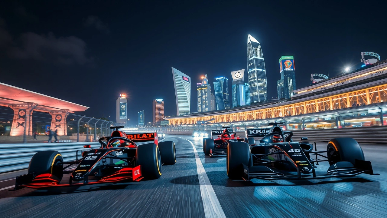 voiture de formule 1 en course la nuit a singapour