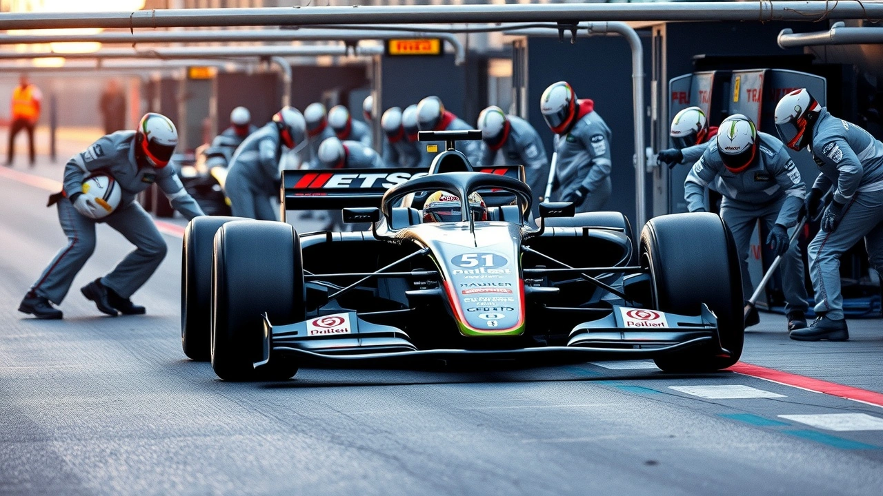 une voiture de Formule 1 sur la piste avec l'équipe