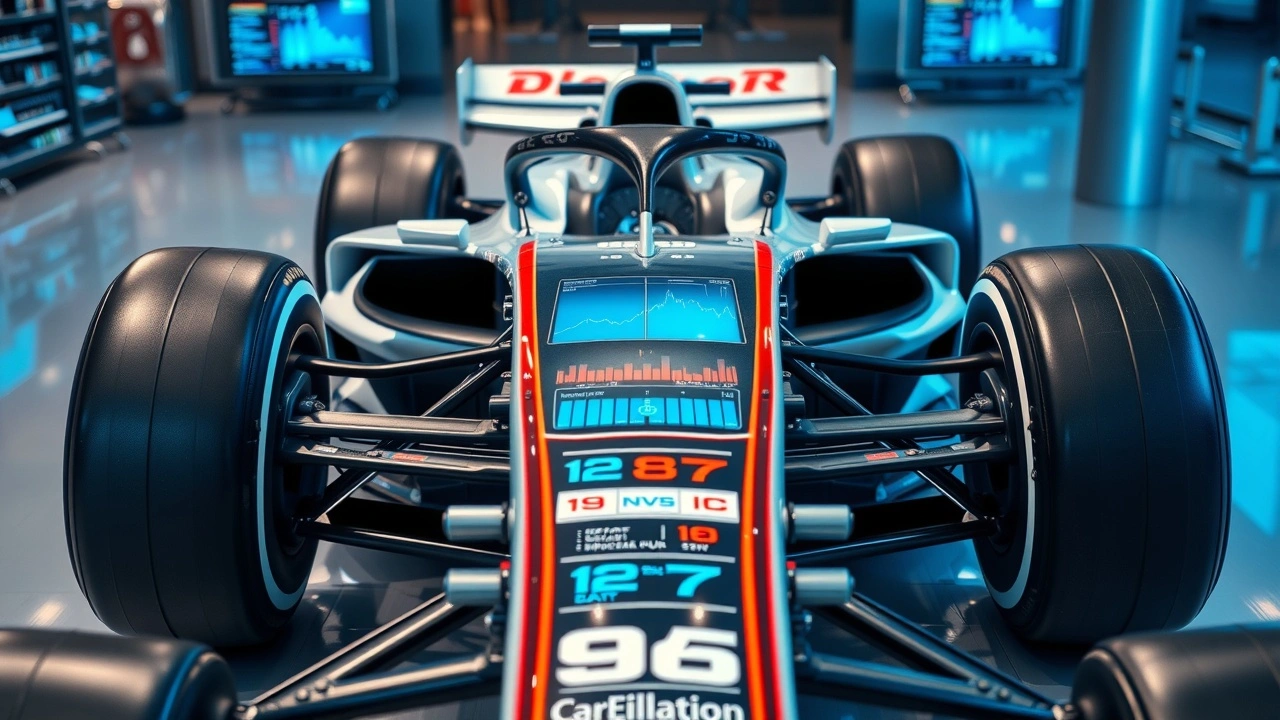 voiture de Formule 1 avec données de performance en temps réel