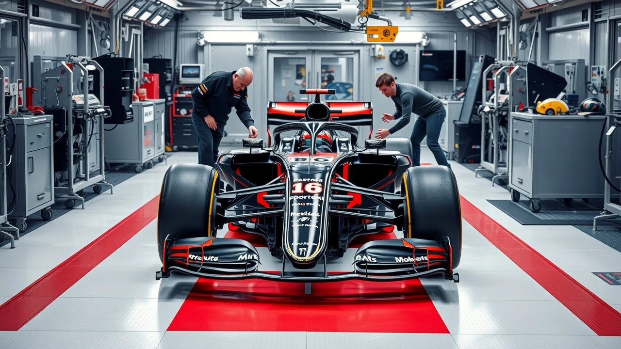 Voiture de Formule 1 avec ingénieurs en partenariat technique